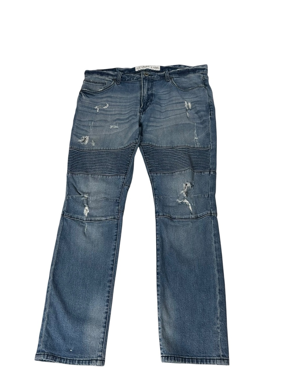 Express Jeans Alec Skinny Moto Distressed Denim Size 34x30